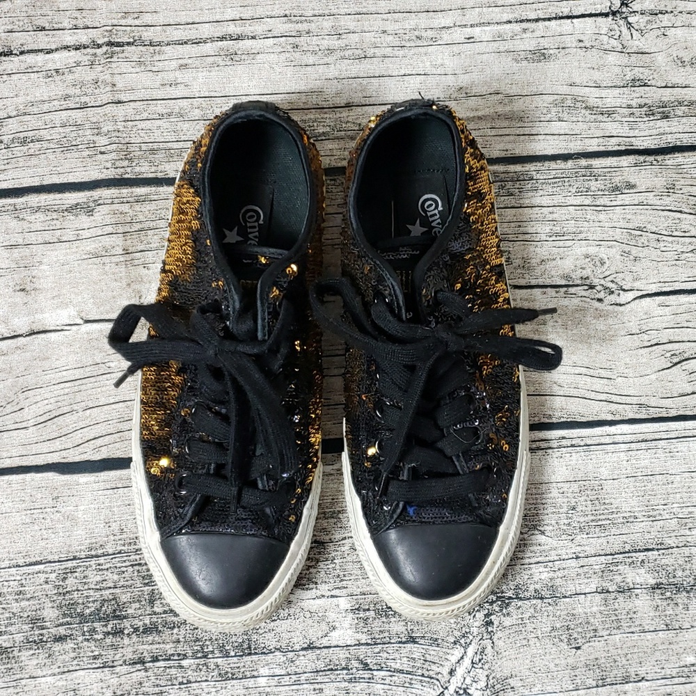 Black and Gold Sequin Converse All Star Sneakers